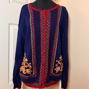 Vintage Lucia Button Down Cardigan Sweater 90s Embroidered Y2K Fall Long SZ M